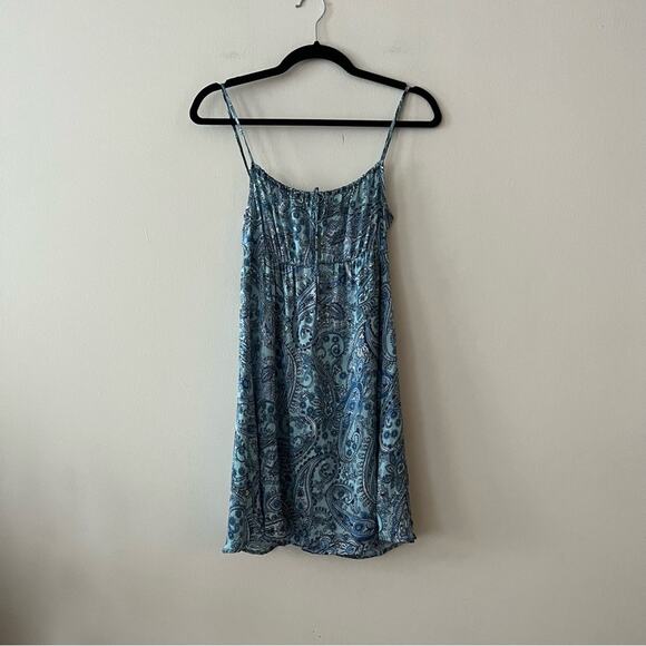 Frankies Leoni Silk Mini Dress in Blue Paisley - Picture 2 of 7